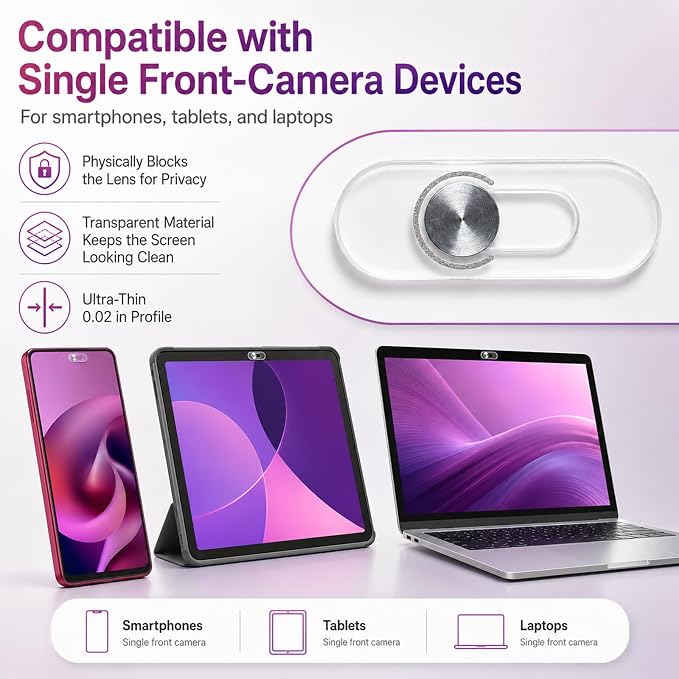Front Camera Cover | Smartphones Webcam Cover Protect Privacy, Camera Privacy Covers Compatible for Galaxy, Pixel & iPad, Ultra-Thin Privacy Protection Slide | 2 Pack | Silver - Image 4