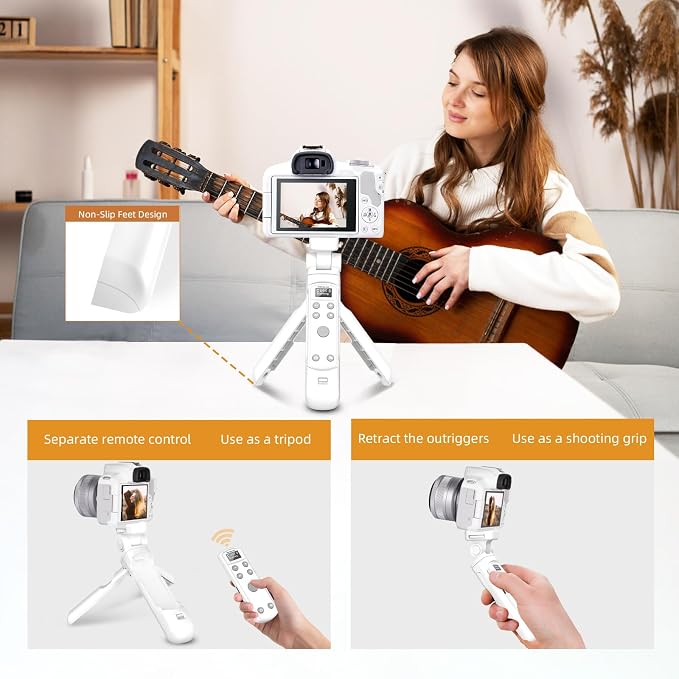 for Canon Tripod Wireless Shooting Grip with Shutter Release | Mini-Tripod with Rechargeable Remote Control for G7 X III/R50/R8/R5/R10/G5 X II/R100/M6 II/M200/R50 V, for Vlogging, White - Image 2