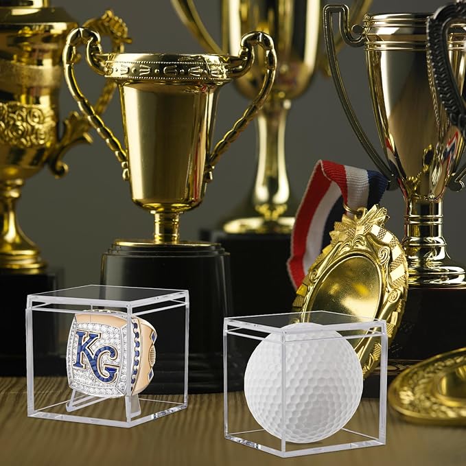 2 Pack Championship Ring Display Case, Clear Acrylic Memorabilia Stand Cube Ring Holder Dust Protection Transparent Storage Box for Sports Baseball Basketball Fan Souvenir Protection Supplies - Image 6