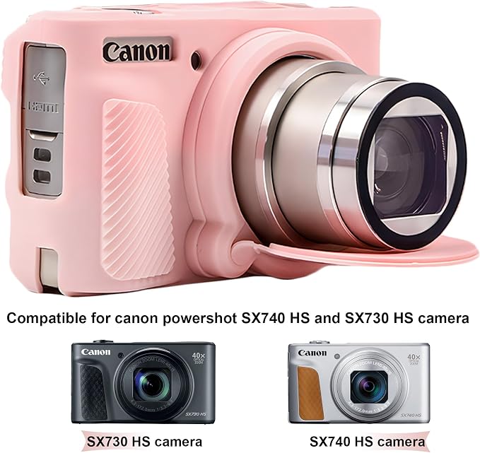 BOVKE Silicone Camera Case for Canon PowerShot SX740 / SX730 Digital Camera, SX740 HS Soft Protective Case Cover Rubber Camera Slim Fit Sleeve with Removable Lens Cover, Smoked Pink - Image 2