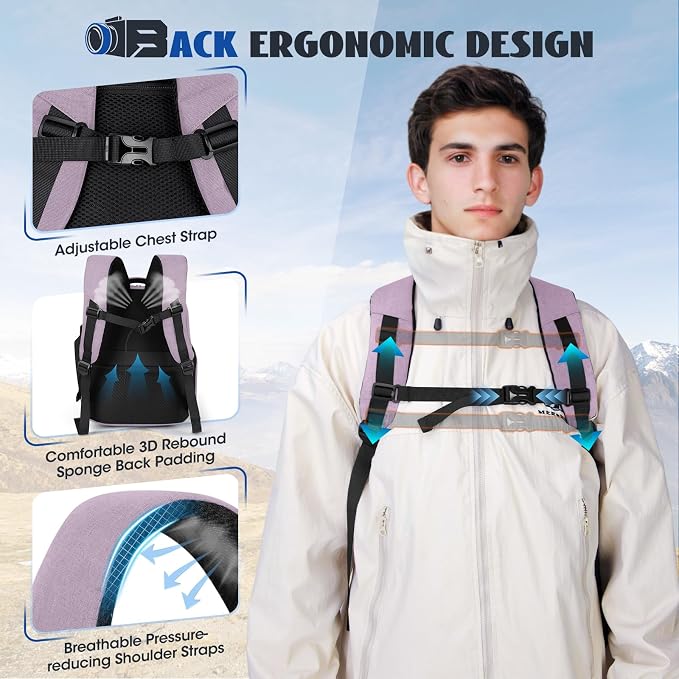 Camera Backpack Camera Bag for Photographers DSLR SLR Mirrorless Camera Cases with Waterproof Rain Cover & Laptop Compartment Fits 14 Inch Laptop,Anti Theft Travel photography backpack,Pink - Image 5