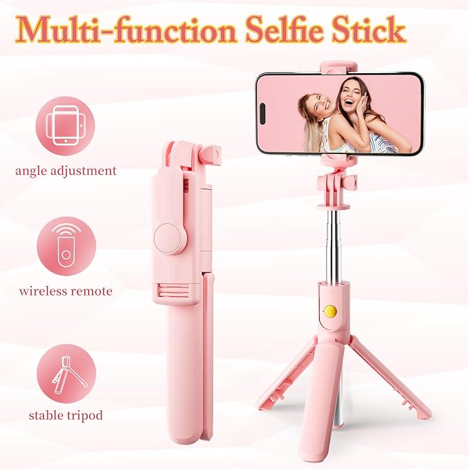Pink Selfie Stick Tripod, with Wireless Remote Control, Live Streaming and Video Recording, Compatible with Android, iPhone and More - Image 5
