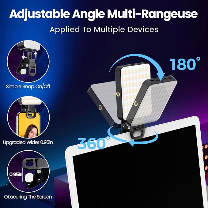 136 LED RGB Magnetic Selfie Light, gliship Portable 360° Full Color RGB Video Light Compatible with Magsafe Rechargeable Portable Clip Fill Light with 9 Lights Modes for Phone Camera Laptop Camera - Image 4