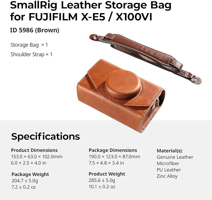 SmallRig Leather Case Bag for FUJIFILM X-E5 / X100VI, for Ricoh GR IV/GR III, Carrying Case with Magnetic Closure, Protective Pouch, Compact Storage Bag, Crossbody Bag, Shoulder Strap, Brown-5986 - Image 8