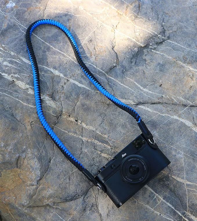 Paracord Woven Camera Neck Shoulder Strap Belt Hand Compatible with Canon Nikon Sony Olympus Pentax Fujifilm Panasonic SLR DSLR Digital Mirrorless Cameras 36inch Blue Black - Image 2