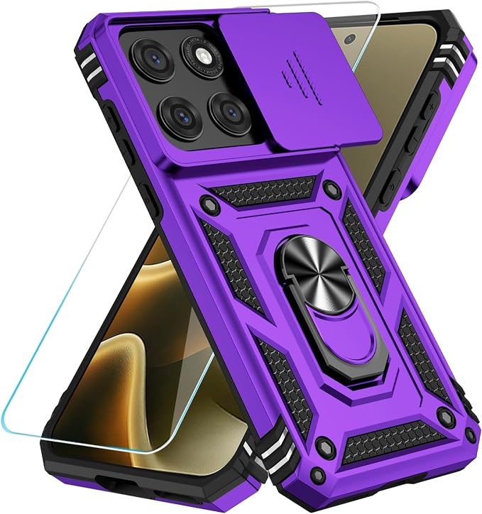SunStory Compatible with Motorola Moto Edge 2026 Case with HD Screen Protector & Slide Camera Cover & Rotated Ring Kickstand, [Military-Grade] Phone Case for Moto Edge 2026,Purple by SunStory
