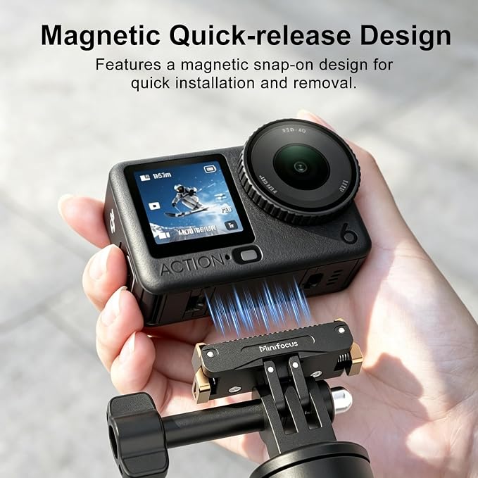 Magnetic Quick Release Adapter Mount for DJI Osmo Action 6/Nano, Aluminum Alloy Dual-Direction Base Expansion Stand w 1/4" Hole Foldable Dual-Claws Connector for Tripod Selfie Stick Action Camera - Image 6