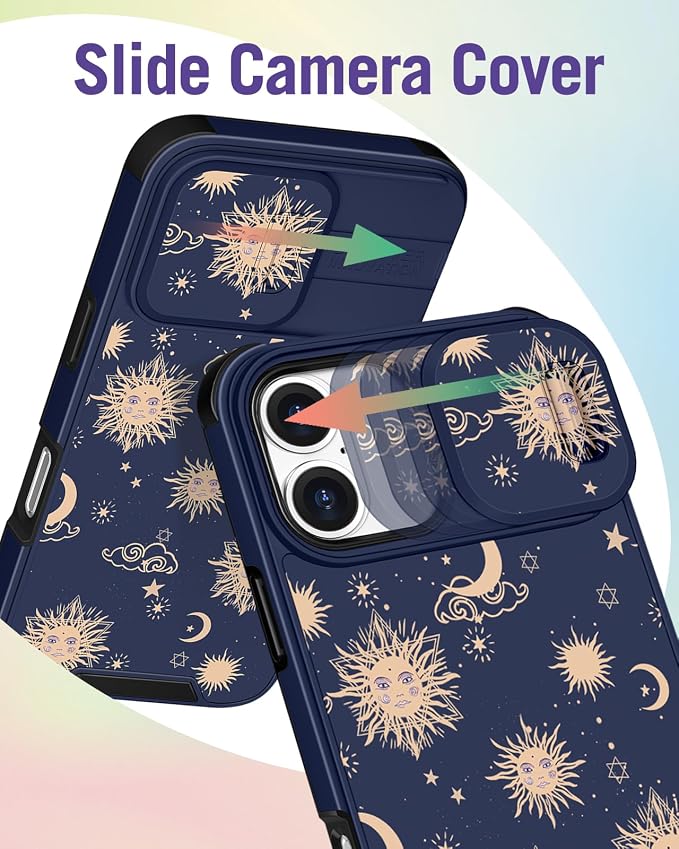 Buleens for iPhone 16 Case 6.1 Inch - with Ring Stand & Camera Cover Aesthetic Cute Designed for Women Girls Girly Kawaii Sun Moon Stars Unique Phone Case for iPhone 16 Compatible with Magsafe - Image 3