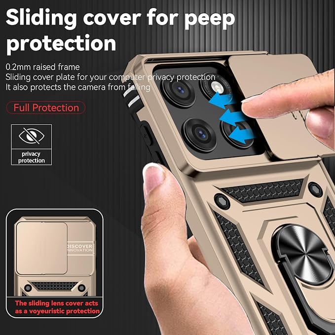 SunStory Compatible with Motorola Moto Edge 2026 Case with HD Screen Protector & Slide Camera Cover & Rotated Ring Kickstand, [Military-Grade] Phone Case for Moto Edge 2026,Gold - Image 3