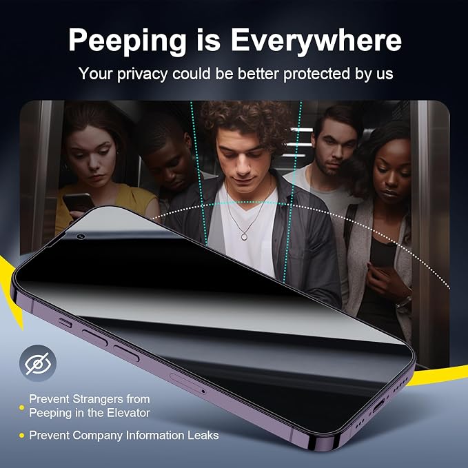 NEW'C 3x Privacy for iPhone 14 Pro Screen Protector (6.1 inches)+ 3x Camera Lens Protector, Sensor Protection,Case Friendly Tempered Glass Film + Dust Plug - Enhanced Privacy Angle of 28 Degrees - Image 5
