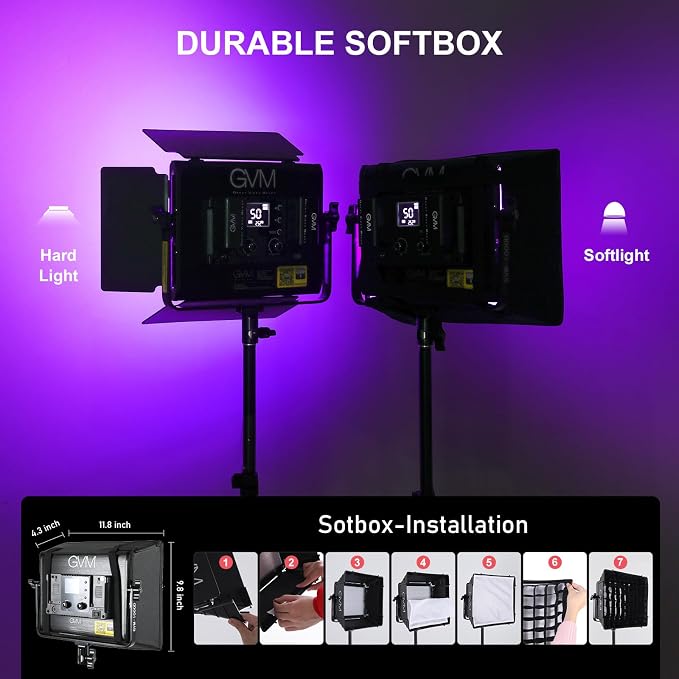 GVM 1000D RGB Led Video Light with 2 Softboxes, Photography Lighting Kit with Bluetooth Control, Full Color Video Lighting Kit with 18 Applicable Scenes, 2 Packs Led Light Panel for Video Shooting - Image 4