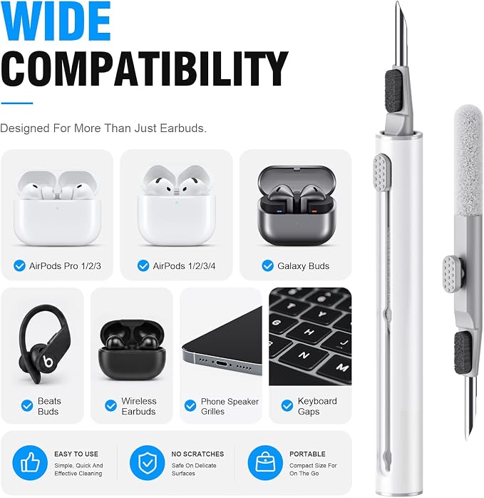 Hyashee Cleaner Kit for AirPods Pro 3/2/1, 3-in-1 Earbud Cleaning Pen with Metal Tip, Soft Brush & Flocking Sponge, Cleaning Tool for Wireless Earbuds, Charging Case, Phone, Keyboard & Electronics - Image 6