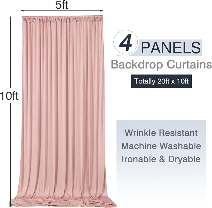 20x10ft Wrinkle Free Dusty Pink Backdrop Curtains for Parties, 4 Panels 5x10ft Silky Polyester Photo Backdrop Drapes Back Drop Cloth Drapery for Wedding Birthday Photography Background - Image 5