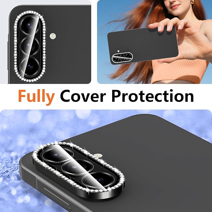 for Samsung Galaxy A37 Camera Lens Protector, Individual Metal Ring Tempered Glass Lens Cover, [Strong Adsorption] Scratch Resistant Ultra-Thin HD Clear Lens Cover, 1 Set-Black Diamond - Image 7