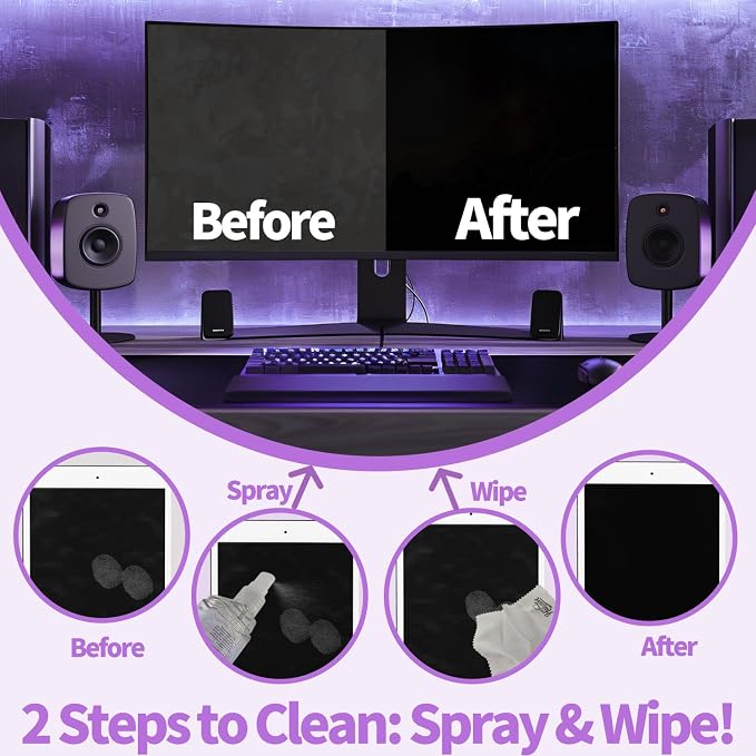 Phone Touch Screen Cleaner Mist Spray and Wipe, Hatstart Pristine Eyeglass Cleaning Kit for TV Laptop Computer Tablet PC LCD Flat Screens Car Display, Compatible with iPhone iPad MacBook Pro, Purple - Image 2