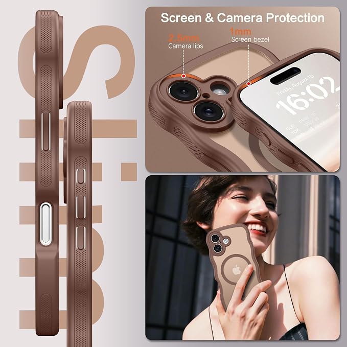 BENTOBEN Magnetic for iPhone 16 Case, Cute Wavy [Full Camera Protection][Compatible with MagSafe] Matte Anti-Slip Bumper Women Girls Boys Protective Cover for iPhone 16 6.1", Desert Titanium - Image 8
