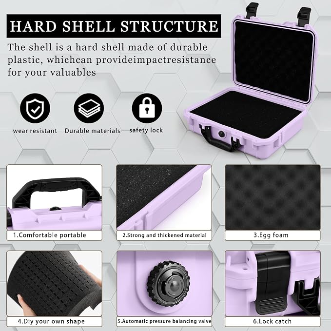 Relaxweex 1 Pcs Waterproof Hard Case with DIY Customizable Foam Insert Portable Protective Case with Knife for Camera Drones Equipments Tools Test Instruments(Purple,14.3 x 11.4 x 4.5 Inch) - Image 3
