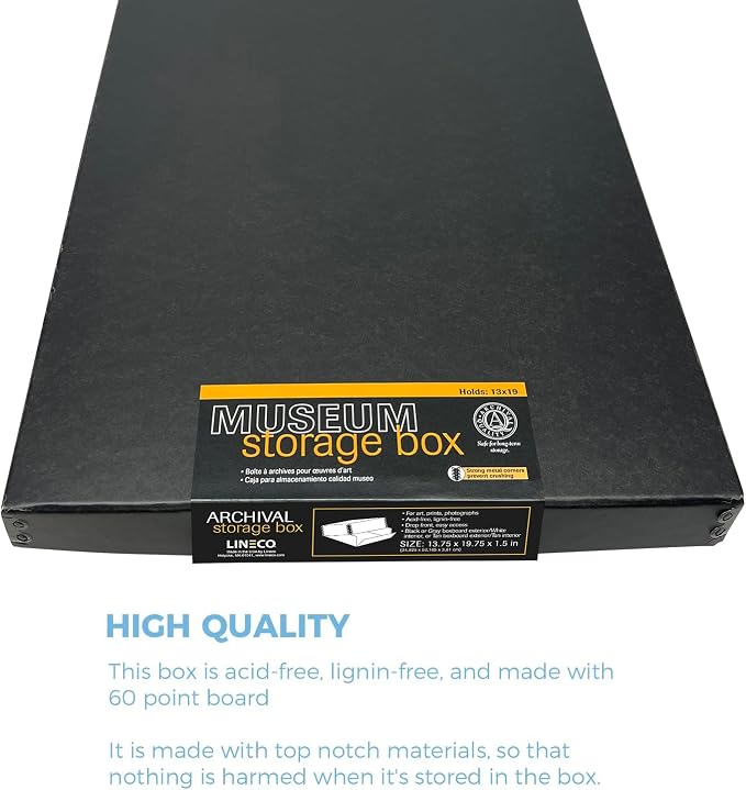 Lineco Museum Archival Storage Box, Drop Front, 13.75x19.75x1.5 in, Black | Acid-Free with Metal Edge, Preserves Picture Longevity, Organize Photos, Newspapers, Prints, Documents, Crafts, DIY - Image 4