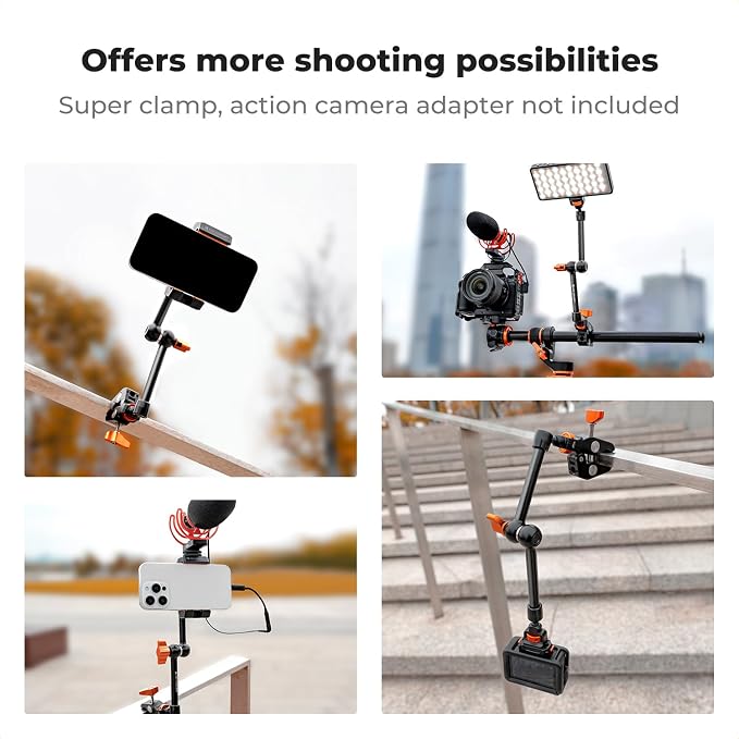 K&F CONCEPT 11" Magic Arm with ARRI 1/4" Screw 360° Ball Heads | Articulating Friction Camera Arm Mount for Monitor, LED Light, Webcam, Microphone, Camera Cage, MS33 - Image 7
