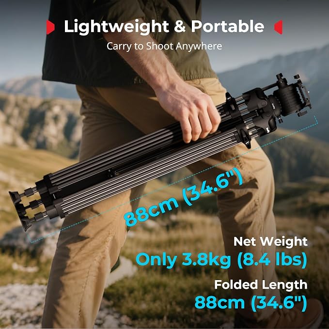 SmallRig FreeSpeed Heavy Duty Video Tripod, 74" Camera Tripod with 360° Fluid Head for Manfrotto Plate, One-Knob Quick Extend, 75mm Bowl, Load up 17.64lb for DSLR Mirrorless Camera, Camcorder- FSD14 - Image 4
