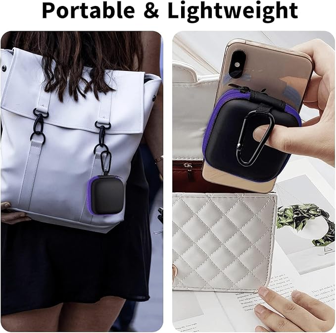 1 Pack Square Earbud Case Storage Bag with Carabiner, Purple | Portable EVA Carrying Case, For Wired/Wireless Headphones, SD Card Storage, Camera Chip - Image 6