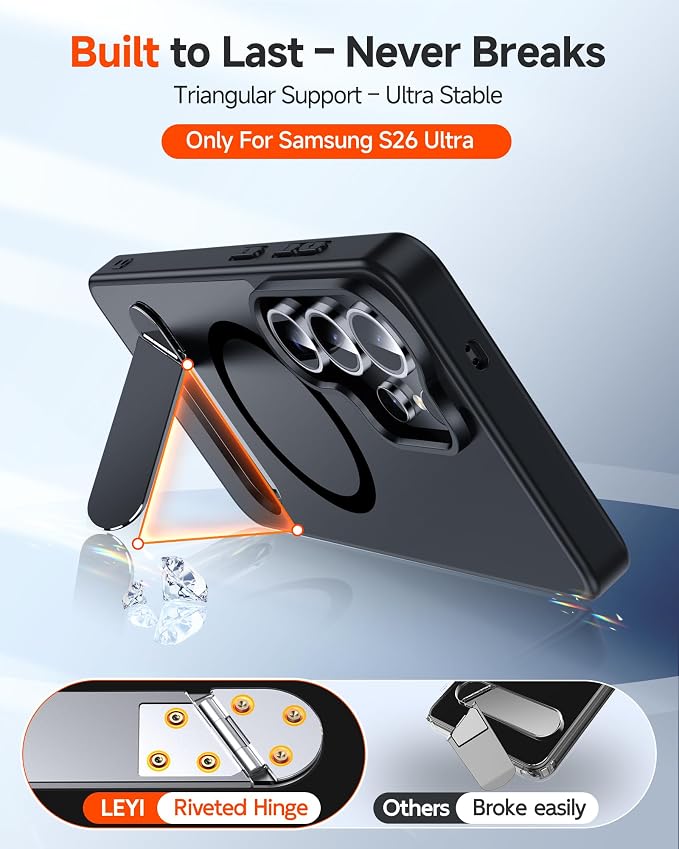 LeYi for Samsung Galaxy-S26-Ultra Case with Stand: for Magsafe Funda para s 26 s26ultra Phone Cover Rugged Slim Fit Heavy Duty Magnetic Women Men Kickstand Military Grade Samsungs26 Ultra, Black - Image 3
