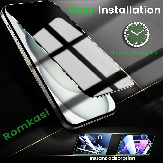 Romkasi 4 Pack Privacy Screen Protector for iPhone 15 Plus 6.7 Inch with 4 Pack Camera Lens Protector, Anti Spy Tempered Glass Film, Anti-Scratch, Touch Sensitive, Case Friendly - Image 6