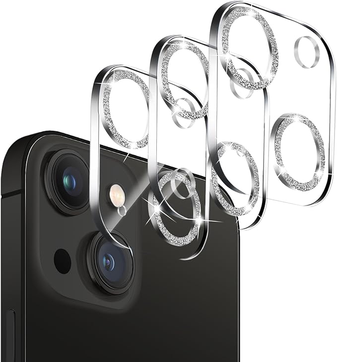 3 Pack Dengduoduo Tempered Glass Camera Lens Protector for iPhone 14 6.1" & iPhone 14 Plus 6.7", Glitter Bling Diamond, Ultra HD, 9H Hardness, Anti-Scratch, Case Friendly, Easy to Install [No Affect on Night Shots] by Dengduoduo