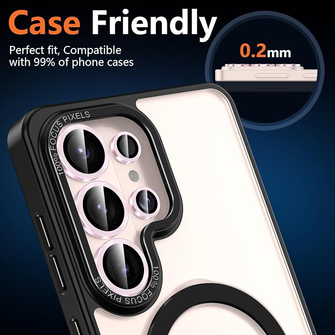 for Samsung Galaxy S26 Ultra Camera Lens Protector, Individual Metal Ring Tempered Glass Lens Cover, [Strong Adsorption] Scratch Resistant Ultra-Thin HD Clear Lens Cover, 1 Set-Pink - Image 6