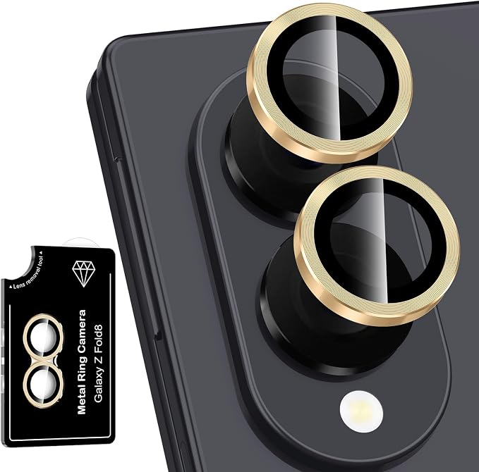for Samsung Galaxy Z Fold 8 Camera Lens Protector, Individual Metal Ring Tempered Glass Lens Cover, [Strong Adsorption] Scratch Resistant Ultra-Thin HD Clear Lens Cover, 1 Set-Gold by Btscase