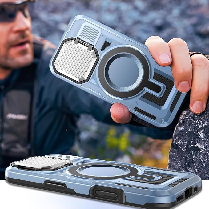 Camera Stand Case for iPhone 17, [Compatible with MagSafe] [Lens Cover] 2025 Version Military Grade Protective Soft Case for iPhone 17 6.3 inch Men Women, Blue - Image 7