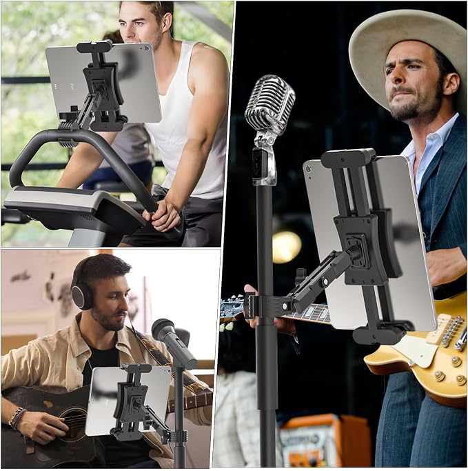 iPad Mic Stand Mount, 360 Rotation Tablet Holder for Microphone Music Stand with 5.9 Inch Metal Arm, Super C Clamp for 0.6-1.5" Diameter Rods, Compatible with All 4.7-13.5" Tablets & Smartphones - Image 7