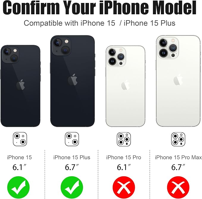 AGVEE 3+3 6 Pack for iPhone 15/15 Plus Camera Lens Protector Cover | Individual Bling Diamond & Bling Glitter Sparkle Cute Gem Metal Ring, 9H Tempered HD Glass - Image 2