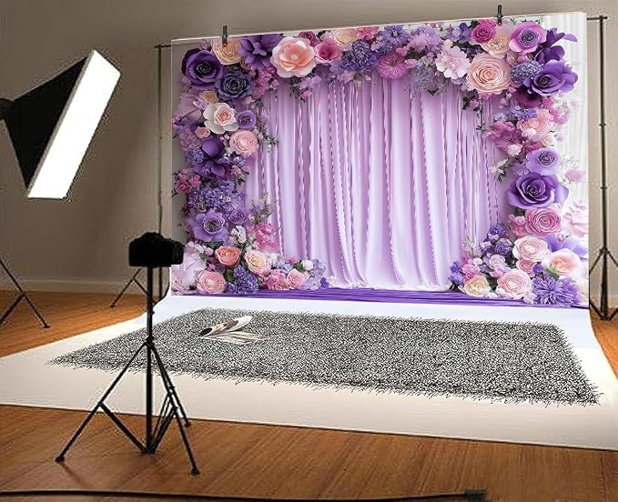 8X6ft Purple Flower Wall Background Photography Lavender Backdrop for Parties Wedding, Girls Birthday Princess Weeding Bridal Shower Purple Floral Anniversary Ceremony Decor. - Image 6