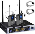 HOTEC UHF Wireless Microphone System with Dual Lapel/Lavalier and Headset Microphones Over PA, Mixer, Speaker, Karaoke Machine for Church, Training, Classroom, Interview (H-K25) by Hotec