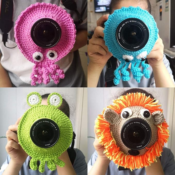 Shutter Hugger,Camera Lens Stand Camera Buddies Shutter Hugger Photography Props, Handmade Pet Knitted Lens Accessories Pet for Portable Video Devices(Color:Blue) - Image 5
