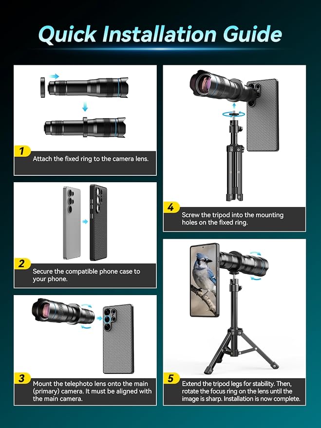 APEXEL 36x Telephoto Lens Compatible with Samsung Galaxy S25 Ultra | Photography for Travel, Birdwatching, Exploration | Kit with Sturdy Metal Tripod and Threaded Phone Case - Image 6