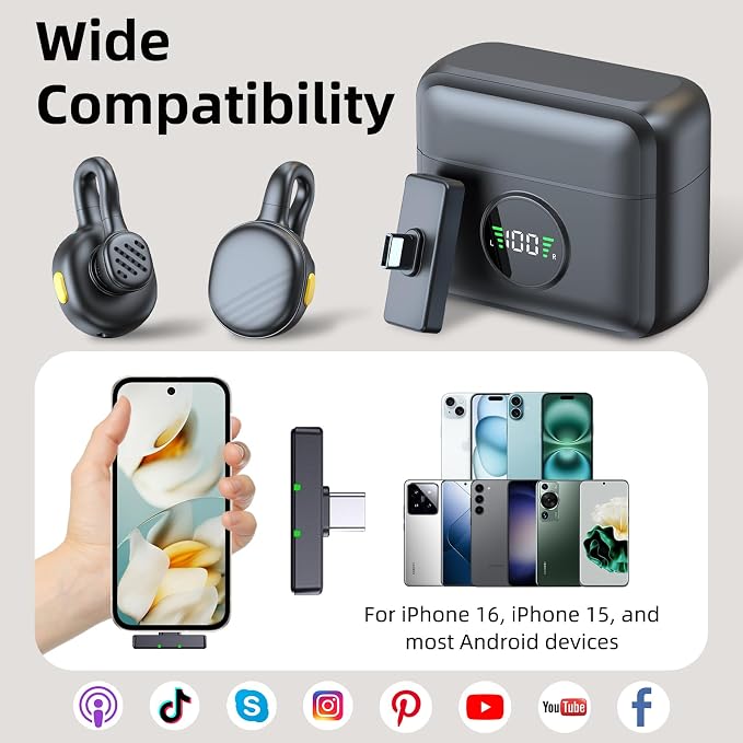 Wireless Mini Microphone for Android, Clip On Mic with Charging Case | 7H Battery Life, Noise Canceling Lapel Microphone for Content Creators Video Recording Vlogging, YouTube - Image 8