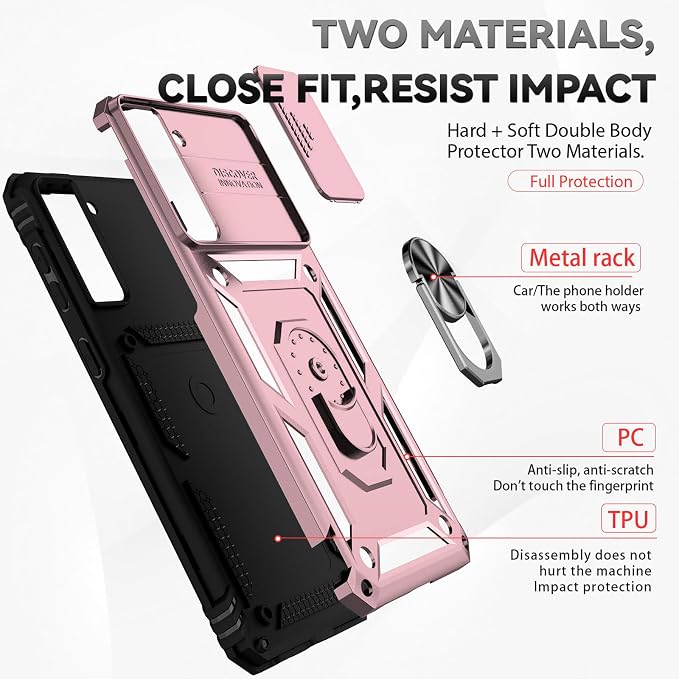 HNHYGETE for Galaxy S21 Case with Screen Protector: [Military Grade 20ft. Drop Tested] Ring Shockproof Protective Phone Case for - Samsung Galaxy S21 (Rose Gold) - Image 5