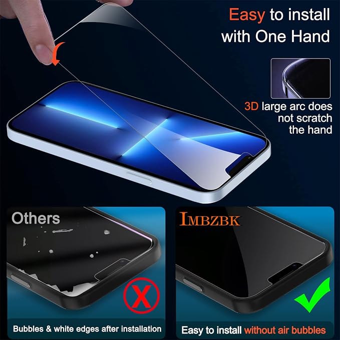 IMBZBK Screen Protector for iPhone 13 Pro Max, Tempered Glass, 3+3 Pack | 9H+ Hardness, Military Grade Shatterproof, Case Friendly, Bubble Free Easy Installation, with 3 Camera Lens Protectors - Image 5