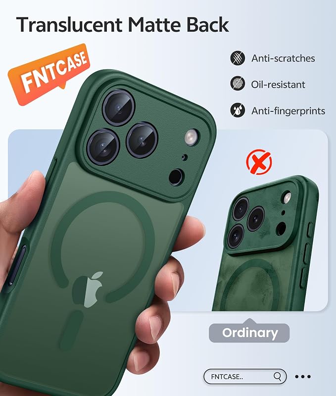 FNTCASE for iPhone 17 Pro Case, Fit for Magsafe, Screen Protector, Green | Full Camera Protection, Translucent Matte, 14FT Military Grade Drop Proof, Shockproof Protective Phone Cover - Image 6