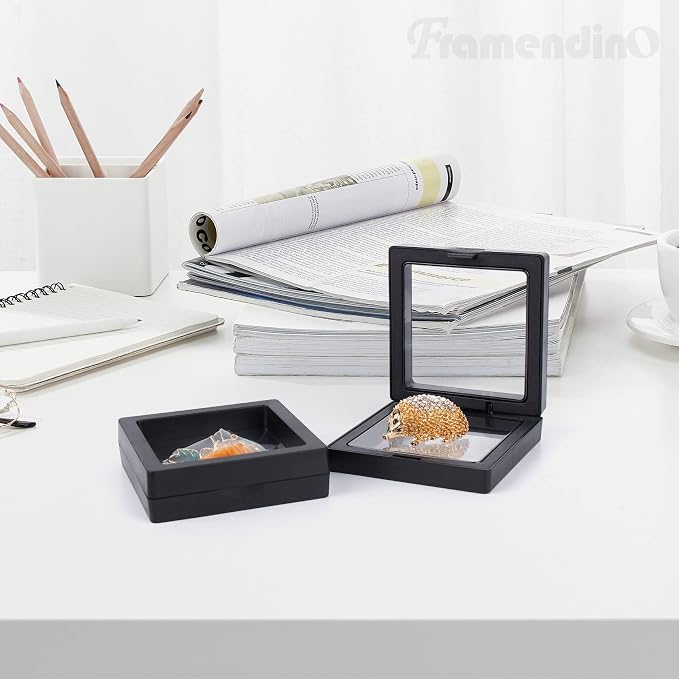 Framendino, 20 Pack Black 3D Floating Frame Display Case Challenge Coin 2.8x2.8x0.8 Holder Stands Jewelry Storage Box for AA Medallion Shells Gems - Image 8