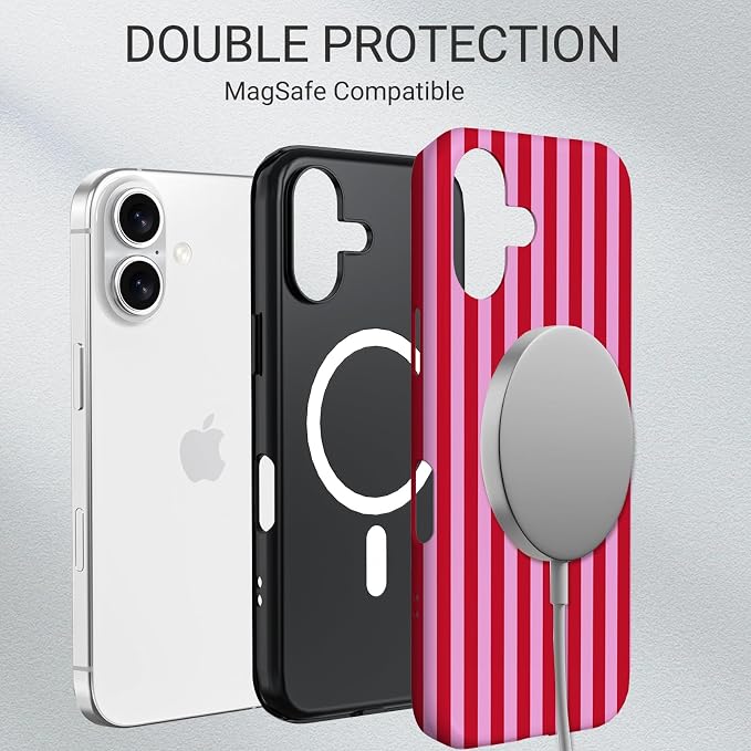 TPU Phone Case for iPhone 16, MagSafe Wireless Charging Compatible, Shockproof Slim Fit Protective Cover with Anti-Yellowing & Raised Camera Protection (Stripes 4, iPhone 16) - Image 6