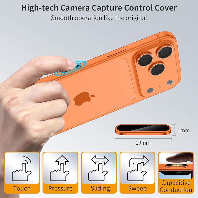 AMANECER 2 Pack Camera Control Button Protector for iPhone 17 Pro/Pro Max, Auto-Alignment Rugged Sensitive Slide Capacitive Protective Cover fit Apple Phone Side Click Touch Capture Key, Cosmic Orange - Image 5