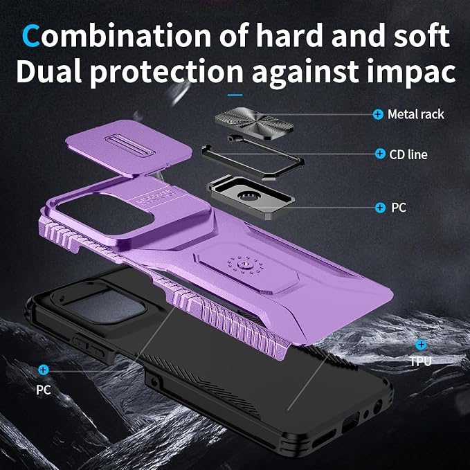 for Moto G Play 5G 2025 Case with Sliding Camera Lens Cover,HD Screen Protector,360° Rotating Ring Kickstand,AYMECL Military-Grade Shockproof Protective Cover for Motorola G Power 2025,Purple - Image 5