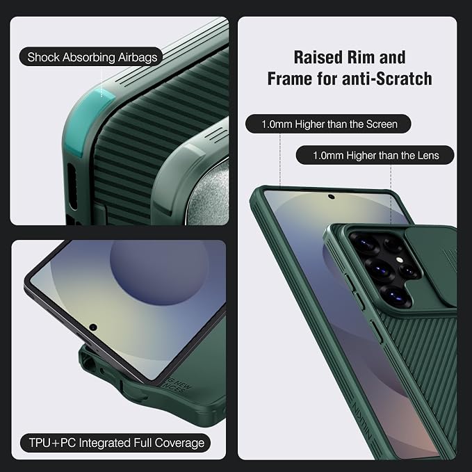 Nillkin for Samsung Galaxy S25 Ultra Case with Camera Cover, [Lens Protection] Mil-Grade Shockproof Protective Bumper Hard Cover Slim Phone Case for Galaxy S25 Ultra Cases 6.9'' Green - Image 6