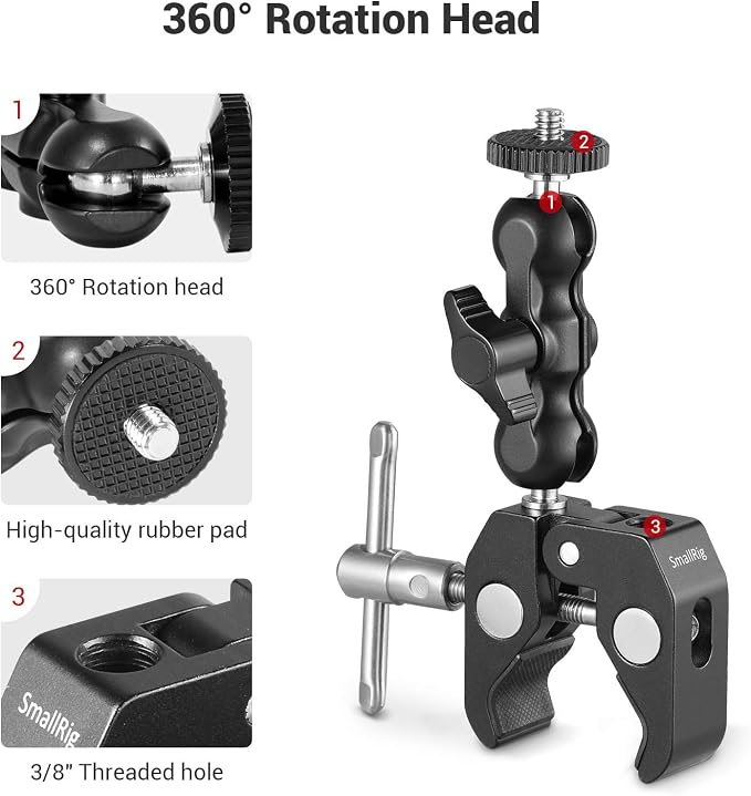SMALLRIG Ballhead Clamp Double Ball Adapter with Bottom Clamp(4 pcs) | Clamps diameter up to 54mm, Max load up to 1kg - Image 3