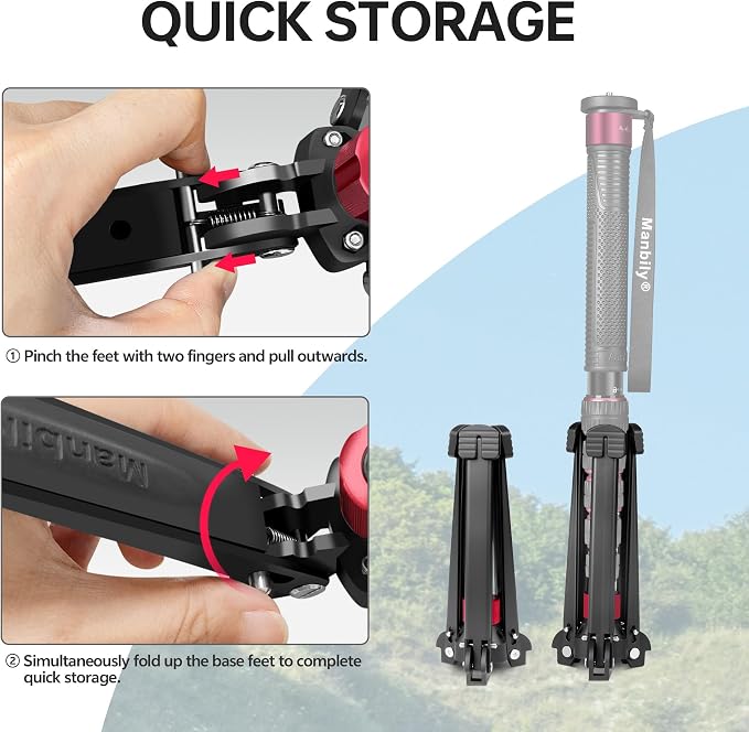 M-5 Tripod Base, Longer Desktop Tripod with Three Upgraded Extended-Leg, 3/8" Screw Monopod Stand Support for Ball Head/Fluid Head DSLR Camera Camcorder, Tilt 20° & Rotate 360° (Red) - Image 4