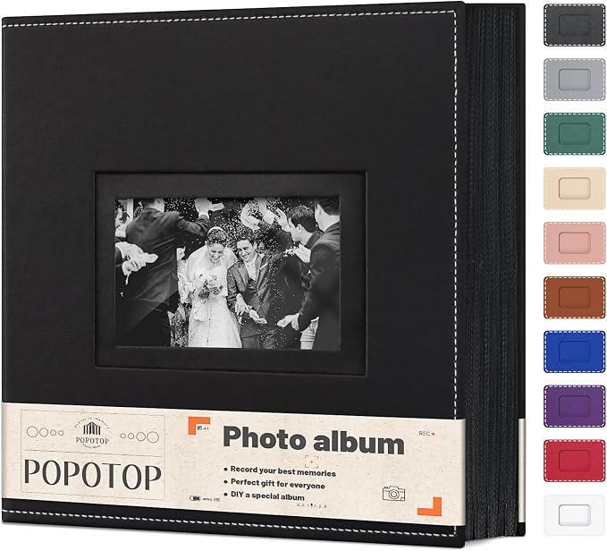Popotop 4x6 Photo Album Holds 800 Pictures, Vegan Leather Hardcover | 800-Photos Capacity, Clear Slip-In Pockets, Extra-Large Collection Format, Front Photo Window, Gifts for Family Wedding Baby by Popotop