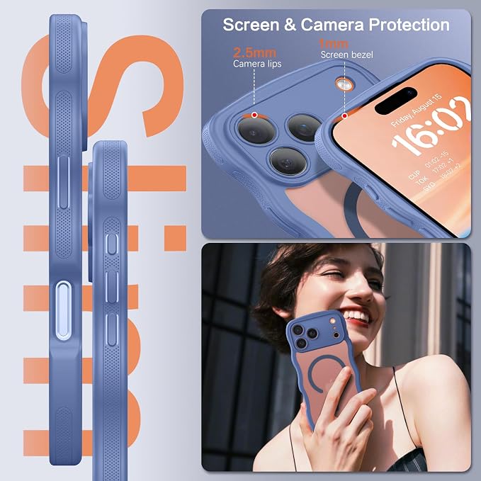 BENTOBEN Magnetic for iPhone 17 Pro Max Case, Cute Wavy [Full Camera Protection][Compatible with MagSafe] Matte Anti-Slip Bumper Women Men Boys Protective Cover for 17 ProMax 6.9", Blue - Image 6